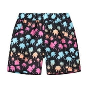 Odeerbi Toddler Kids Boys Quick Dry Swim Trunks Hawaiian Beach Shorts Summer Tropical Print Beach Board Shorts Children Girls Vacation Sports Shorts Black